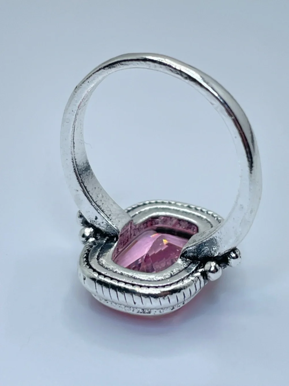 Vintage Style Pink Faceted Statement Ring Silver Bold Designer Style